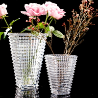 北歐璀璨水晶玻璃花瓶輕奢家居擺件花瓶刻花鉆石面花瓶樣板間裝飾