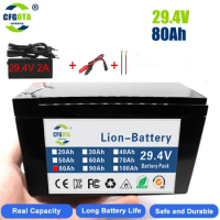 24V 7S4P 80000mAh high power 50Ah 18650 lithium battery with BMS 29,4v electric bicycle battery for various tools+charger