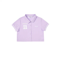 【FILA官方直營】KIDS 童裝 女童吸濕排汗短袖圓領上衣-紫色(5TEY-4709-PL)