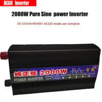 New Pure Sine Wave Inverter 2000W Power Solar Car Inverters With LED Display DC 12V 24V To AC 220V Voltage Converter