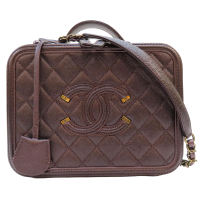 【二手名牌BRAND OFF】CHANEL 香奈兒【激安價】 深紫色 牛皮 CC Filigree Vanity Case 化妝箱 两用包