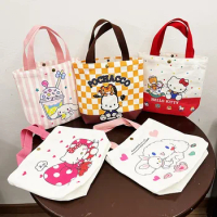 Sanrio Hello Kitty Tote Bag for Girls Traveling Convenient Canvas Bag Cartoon Cute Melody Kulomi Printed Student Book Handbag