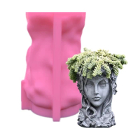 F19D Handmade Girl for Head Shaped Flower Pot UV Epoxy Mold Pen Holder Candle Holder Cement Pot Planter Resin Silicone Mould