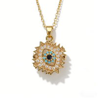 Elegant Crystal Evil Eye Necklace | Premium Turquoise & Black Gem Evil Eye Pendant | Gold Chain for 