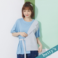 betty’s貝蒂思　格紋拼接綁帶寬版上衣(藍色)