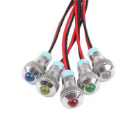 1pcs 8mm Convex head LED Metal Indicator light 8mm waterproof Signal lamp 6V 12V 24V 220v with wire red yellow blue green white