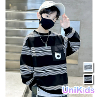 【UniKids】中大童裝條紋長袖T恤 韓系潮流 男大童裝女大童裝 VPXY-24106(黑 白)