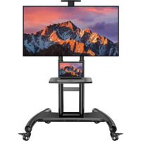 Rolling/Mobile TV Cart with Wheels for 32-82 Inch LCD LED 4K Flat Screen TVs - TV Floor Stand with Shelf Holds Up To 100 Lbs