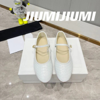 2023 JIUMIJIUMI Newest Autumn Handmade Genuine Leather Buckle-Strap Woman Flats Mary Janes Single Shoes Boat Shoes Botas Mujer