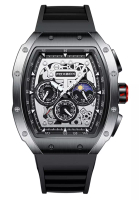 LIGE FOXBOX 計時儀中的男女儀不銹鋼石英手錶，52x45mm，橡膠錶帶