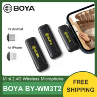 BOYA BY-WM3T2-D2/U2 Wireless Microphone System Mini 2.4G Lapel Clip-on Microphones for iPhone 15/14/13/12/11 iPad Live Streaming