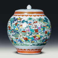 景德鎮陶瓷器百子圖花瓶大號圓瓶裝飾儲物罐中式客廳家居飾品擺件