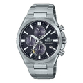CASIO EQS-950D-1AV 太陽能三眼計時手錶 48.4mm 銀色不鏽鋼表帶 黑面