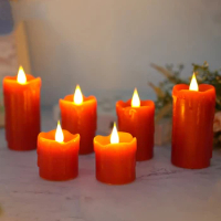 6pcs Flameless Led Wax Candles With Tear Dripping Finish,Ivory/Black/Red Candles Option,Real Wax,Battery Operated,Votive Candles
