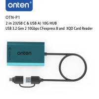 ONTEN OTN-P1 2 in 2(USB C &amp; USB A) 10G HUB USB 3.2 Gen 2 10Gbps CFexpress B and XQD Card Reader