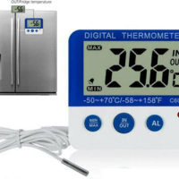 Fridge Freezer Thermometer High &amp; Low Temperature Alarms Settings With LED Indicator Digital Refrigeration Thermometer