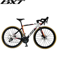 BXT Full Carbon Road Bike Super Light Carbon Wheels Hidden Cable Thru Axle Carbon Road Bike Flat-Mounted Complete bicycle