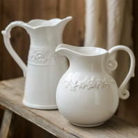 浮雕陶瓷奶壺單耳小眾白色花瓶擺件客廳插花ins風法式家居擺件