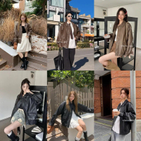 winter398:(W3)แจ็คเก็ตหนังPU พร้อมส่งจากไทย🇹🇭 คอปกซิปและกระดุมเหล็กมีกระเป๋าซ้ายขวา ทรงสวย น้ำหนักเบ