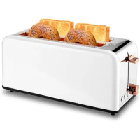 Toaster 4 Slice with Wide Slots, 2 Long Slot Toaster for Bagels Waffles and Toast, 6 Browning Levels, Stainless Steel(1500W)
