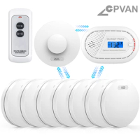 CPVAN Wireless Interlinked Smoke, Heat &amp; Carbon Monoxide Alarm Bundle with Remote Control Fire Protect Smoke Detector Fire Alarm