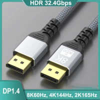 8K 60Hz DisplayPort 1.4 Cable 4K@144Hz HDR 165Hz Display Port Audio Cable for Video PC Laptop TV Display Port 1.4 DP Cable 1.2