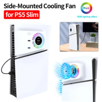 Side-Mounted Cooling Fan with LED Light 2 USB Ports Console USB Cooler External Mounted Cooling Fan for PS5 SLIM Game Console