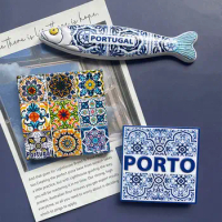 Portuguese style refrigerator with tourist souvenirs creative magnetic sticker painted refrigerator