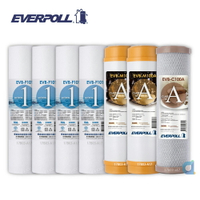 (共7入)EVERPOLL EVB-F101 1微米PP濾心4支 EVB-M100A道爾樹脂濾心2支 EVB-C100A壓縮活性碳濾心 大大淨水