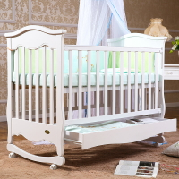 愛為你嬰兒床實木拼接大床多功能搖籃床寶寶床新生兒游戲床白色床