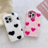 Fluffy Fur Rosered heart Pink Case For Motorola edge 40 Neo 30 Lite Ultra Fusion Lovely Cute Cover For Moto edge X30 S30 Pro X40