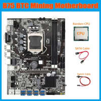 B75 BTC Mining Motherboard+CPU+ SATA Cable+Switch Cable LGA1155 8XPCIE To USB Board