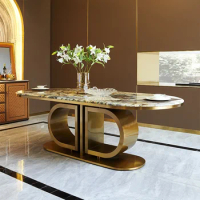 Italian luxury marble dining table high-end villa rectangular dining table and chair combination