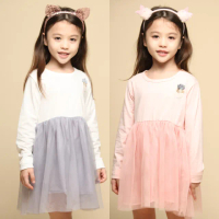 【Azio Kids 美國派】女童 洋裝 立體鳳梨貼布網紗長袖洋裝(粉)