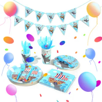 Shark Baby Party Paper Cup Paper Plate Paper Towels Knife Fork Spoon Children's Birthday Holiday Party Party Decorations