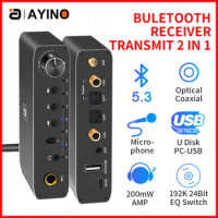 AYINO 192K DAC Bluetooth 5.3 Receiver Transmitter Coaxial Optical Bypass Digital to Analog Audio Converter PC-USB Headphone Amp