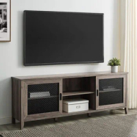 70 Inch Tv Stand Industrial Farmhouse Sliding Metal Barn Door Wood Storage Cabinet for TV's Up to 80" Grey Living Room