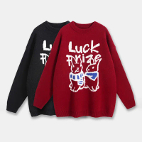 Christmas New Year Bunny Outfit Red Sweater Women Couple Outfit New Autumn Winter Knitted Sweater La