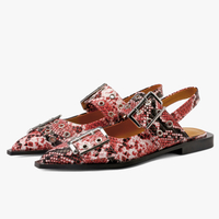 E-Commerce Rivet Pointed-Toe Mules Shoes 2024 Spring and Summer New Metal Belt Buckle Slingback Sand