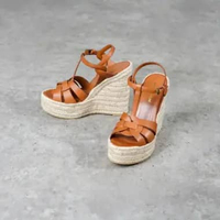 Sepatu YSL SAINT LAURENT T BROWN STRAP WEDGES 12CM ESPADRILLES 100% ORIGINAL 38