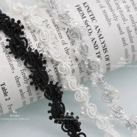 1Yard Crystal Beaded Lace Trim Pearl Lace Fabric Centipede Lace Ribbon Wedding Dress Collar Sleeve African Lace Applique