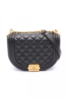 Chanel Pre-Loved Chanel boy chanel chain shoulder bag leather black gold hardware