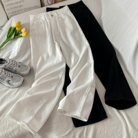 白色純棉直筒牛仔褲女春秋新款chic港味高腰顯瘦垂感九分褲
