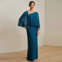 2024 New Straight Mother of the Bride Dresses Irregular Cape Style Mother Gown for Wedding Back Split Formal Evening Dress