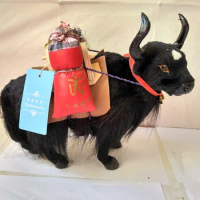 new simulation black cattle toy resin&amp;fur handicraft prop yak doll gift about 30x27cm 0564