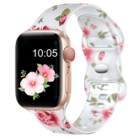 Printing Strap For Apple Watch Band 44mm 45mm 38mm iWatch 40mm 41 42mm Silicone Bracelet women apple watch series 7 6 SE 5 4 3