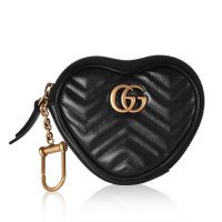 GUCCI Marmont 2.0山形紋雙G復古LOGO拉鍊零錢包鑰匙包掛飾-黑色