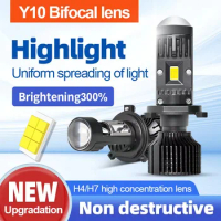 Y10 80W Car Headlight Mini Lens H4 H7 LED Projector Bulb 6000K Turbo Fan 12V Auto Motorcycle Headlamp High Low Beam Fog Lights