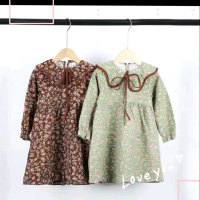 Dress Tunik anak perempuan import motif shaby bunga lengan panjang Santai