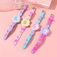 Jam Tangan Kuarsa Anak-Anak Bunga Kartun Kubik Kupu-Kupu Tali Silikon Jam Tangan Cantik Fashion